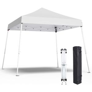 10x10 Pop Up Canopy, 300D Silver Coated White Fabric Outdoor Gazebo, Beach Tent Slant Legs with Storage Bag,Easy Up Sun Shade Shelter Tents with 8x8 Top Cover for Patio,Party