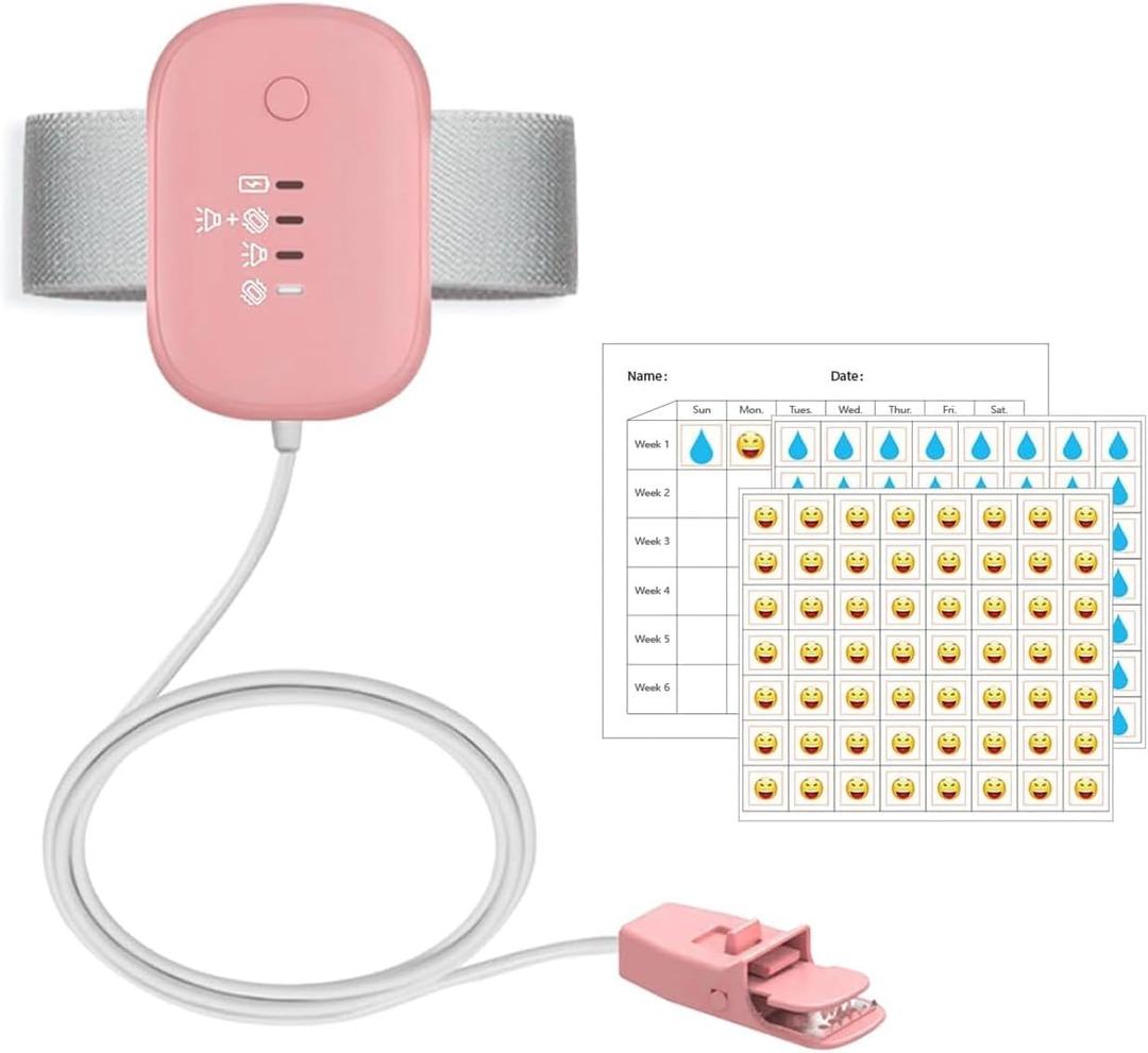 Bed Wetting Alarm for Kids, USB Rechargeable, Pee Alarms with Loud Sound & Strong Vibration, Potty Training for Boys Girls, Pink
