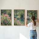 YeeHomedec Monet Botanical Framed Canvas Wall Art Set, Impressionist Floral Garden Wall Decor, Vintage Pond Tree Artwork, Nature Landscape Art Paintings for Living Room Bedroom Bathroom 24"x36"x3, 36L" x 24W"