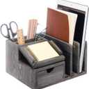 Liry Products Gray Rustic Wood Desk Organizer Storage Cabinet Mail File Paper Sticky Note Memo Pad Folder Office Supplies Caddy Tabletop Holder Accessory Sorter Multiple Compartments with Drawer Home