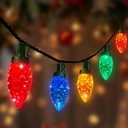 C9 Christmas Lights Outdoor, 26FT 50 LED Vintage Multicolor Plug in Fairy String Lights Waterproof, Connectable Christmas Tree Lights for Outside, House, Roofline, Yard, Garden Decor, Green Wire