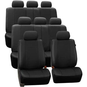 FH Group Three Row Car Seat Covers Deluxe Leatherette with 8 Seater, Airbag Compatible and Rear Split - Universal Fit for Cars Trucks & SUVs Black