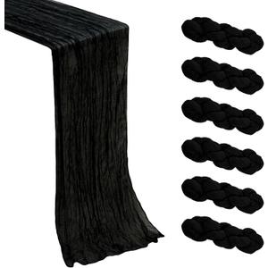 6Pack Black Cheesecloth Table Runner Boho Gauze Cheese Cloth Table Runners Sheer Black Table Runners for Wedding Party Baby Shower Birthday Home Decor
