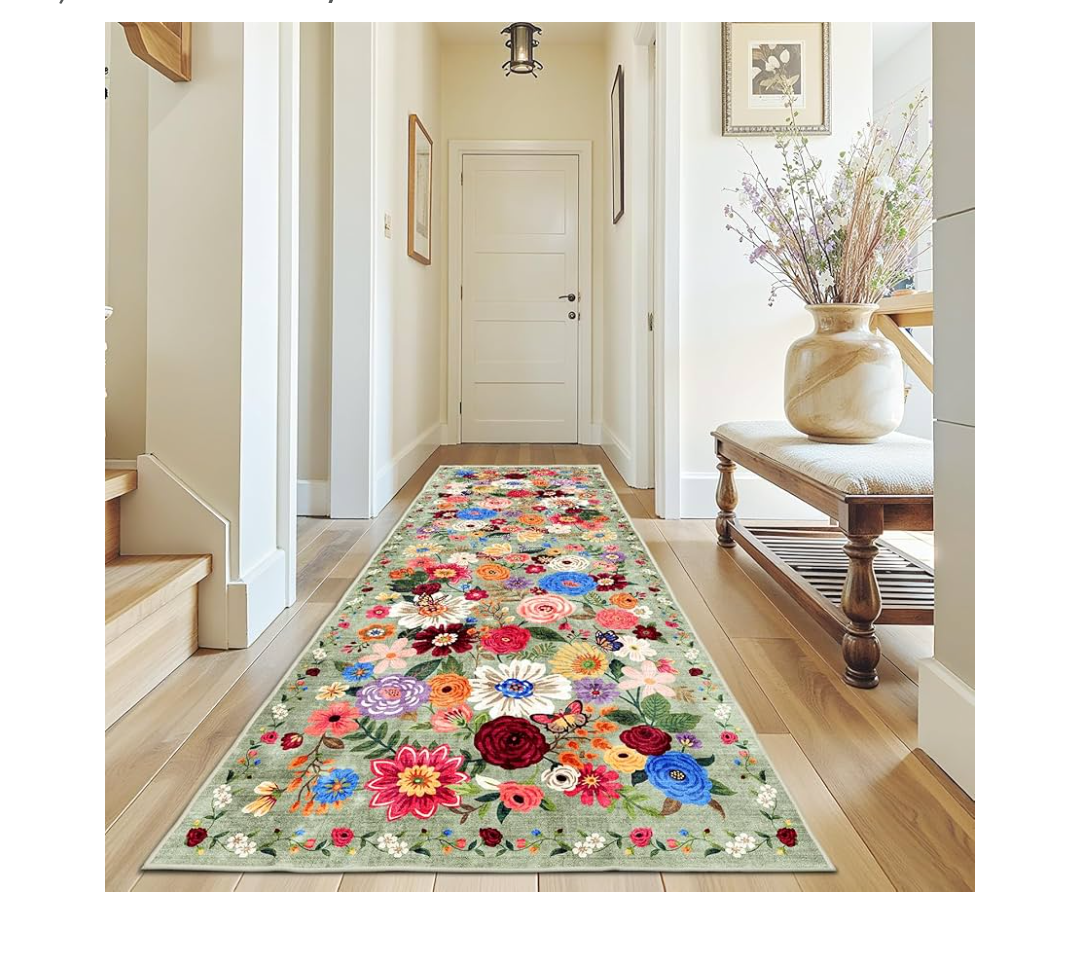 Rug for Hallways Kitchen Rug 3x7, Non Slip Washable Rugs with Rubber Backing Soft Floral Carpet Runner for Hallways, Kitchen, Laundry, Bedroom, Bathroom(3 x 7, Green Garden)