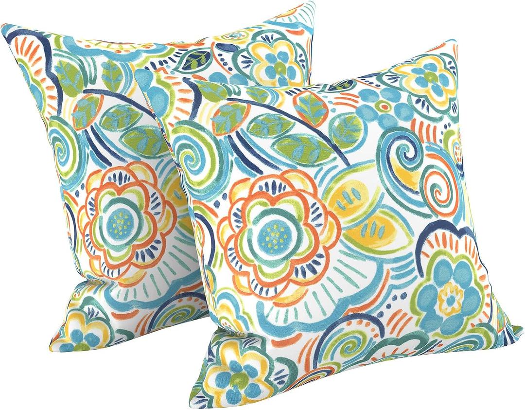 LVTXIII 2 Pack Outdoor Pillow Covers ONLY 18x18 Inch, Water-Repellent Square Decorative Cushion Covers for Patio Furniture, Garden, Sofa, Flower Blue