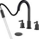 Black Bathroom Faucet 3 Hole - 8 Inch Matte Black Widespread Bathroom Faucet with Sprayer, Sink Faucet Bathroom 2 Handles - Pull Down Vanity Faucets with Pop Up Drain and Supply Lines