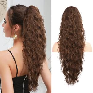 FLUFYMOOZ Ponytail Extension, 26 Inch Drawstring Ponytail Hair Extensions for WomenLong Curly Wavy Ponytail Natural Wavy Synthetic Hairpiece for Women Daily Use party (26 Inch Medium Chocolate Brown)