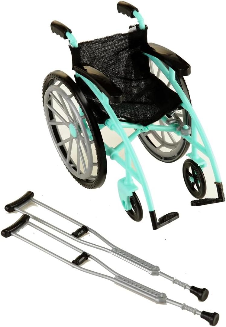 Dollhouse Miniature Wheelchair and Crutches Set for Dolls, Miniature Furniture Accessories, Mini Crutches Toy for Dollhouse Decor and Model Displays(Green)