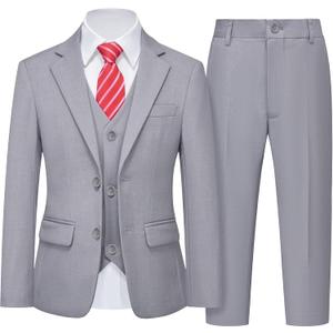 YND Boys Formal Slim Fit, 5-Piece Suits for Kids, Jacket Vest Pants Shirt and Tie for Wedding Prom Light Gray (10yrs)