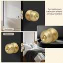 Brushed Gold Flat Ball Door Knob with Lock, Keyless Privacy Round Design Doorknob for Bathrooms/Bedrooms, Satin Brass Finish