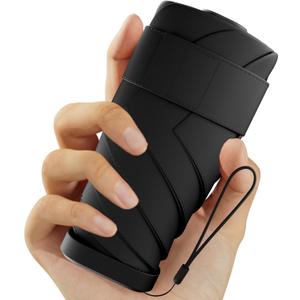 Windproof Mini Travel Folding Umbrella - UPF 50+ Sun & Rain Protection, Small Compact Lightweight Design Fits in Pocket or Bag, Eco-Friendly Fabric Wallet Umbrella for Commuter, Men Women Boys Girls (Black)
