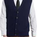Kallspin Men's Cable Knit Sweater Vest Wool Blend V Neck Button Down Sleeveless Cardigan Vest (X-Large)