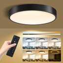 15 Inch Flush Mount Ceiling Light with Remote Control & Night Light, 5CCT Dimmable Ceiling Light Fixture, 35W 3500LM 2700K-6500K Adjustable LED Ceiling Lights for Bedroom Kitchen, Black