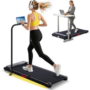 Walking Pad with Handle Bar, 2026 Upgrade Compact Portable Small Treadmill with Handles for Home Office Small, 3.0HP Electric Under Desk Mini Walking Pad Treadmill with Incline, 0.6-7.6MPH, 350LBS