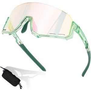 AMBEYE Sports Sunglasses Half Frame UV400 REVO Mirror Lens, Ultra-Light TR90 Full Frame, Adjustable Nose Pads, Anti-Slip Arms  Cycling Running Hiking Triathlon Green