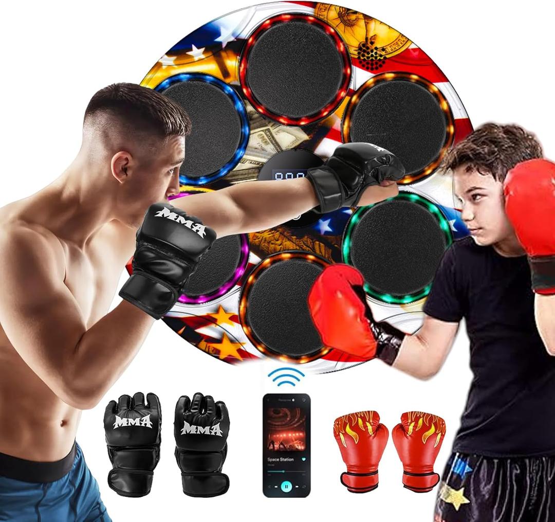 Qxbuhe Music Boxing Machine, Boxing Machine Wall Mounted for Adults and Kids Music Punching Machine, Smart Bluetooth Boxing Equipment with Gloves for Equipment Home Indoor Gym (Colorful)