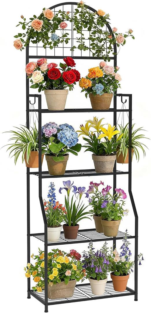 VGMiu 4 Tier Plant Stand Indoor Outdoor, Metal Plant Display Stand Plants Shelf Rack for Multiple Plants, Black Flower Plante Pots Holder for Patio Garden Balcony Living Room