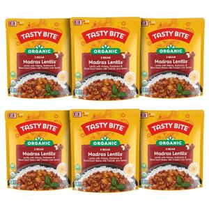 Tasty Bite Organic 3 Bean Madras Lentils, 10 Ounce, Pack of 6, Simmered With Tomato & Spices, Ready to Eat, Microwavable (EXP 12/31/26)