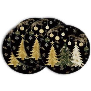 Artoid Mode Black Christmas Trees Round Placemats Set of 4, 14 Inch Seasonal Winter Place Mats for Gift Party Table Dining Decoration