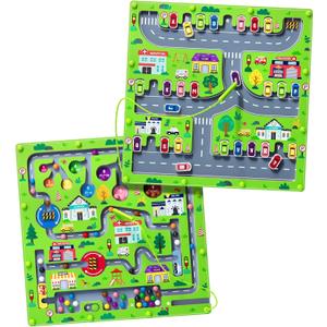 rifamee 2 in 1 Magnetic Color and Number Maze Magnet Alphabet Counting Double Sided Board Wood Puzzle Fine Motor Skills Montessori Preschool Toys Gifts for Boys and Girls 35 Age (Big Car, One Size)
