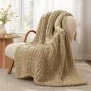 Amélie Home Chunky Knit Throw Blanket for Couch, Soft Chenille Handmade Crochet Throw Rope Knot Blanket for Couch, 50"x60", Beige