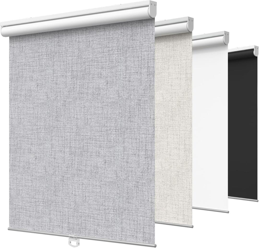 GENIMO 100% Blackout Roller Window Shades, Window Blinds Cordless with Thermal Insulated, UV Protection Fabric, Mini French Door Blinds for Home, Bedroom, Office, Grey, 70" W X 72" H