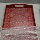 Umisriro Boho Red Decorative Tray, Serving Tray with Handles, Plastic Tray for Coffee Table, Ottoman  Ideal for Living Room & Bathroom. 15” x 11” x 2.5”