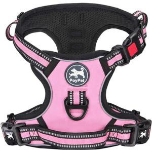 PoyPet No Pull Dog Harness, [Release on Neck] Reflective Adjustable No Choke Pet Vest with Front & Back 2 Leash Attachments, Soft Control Training Handle for Dogs (Light Pink,S)