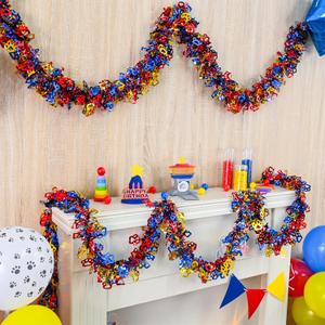 Dog Paw Tinsel Garland, 26.24 FT Gold Red and Blue Dog Paw Metallic Tinsel Twist Garland Shiny Hanging Decoration for Birthday Wedding Christmas Parade Floats Home Indoor Outdoor Table Decor