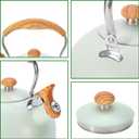 Tea Kettle Stovetop, 2.6 Quart cute teapot,loud whistle kettle, Food Grade Stainless Steel with Fold wood grain handle, Mint Green,With Anti Scald Towel