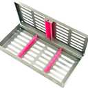 New Premium German Stainless Dental Autoclave Sterilization Cassette Rack Box Tray for 7 Instruments Pink