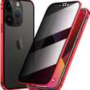 Guppy Anti Peeping Case Magnetic for iPhone 17 Pro Max Magnetic Glass Case Built-in Camera Lens Protector Privacy Screen Glass Protector Bumper Anti peep Cover with Lock Red