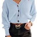 Women's Cropped Cardigan V Neck Button Down Ribbed Knit Long Sleeve Casual Sweater for Office Daily Wear M