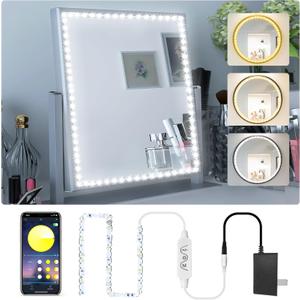 Daymeet LED Vanity Lights for Mirror,13ft Led Vanity Mirror Lights Kit Dimmable Color and Power Supply Brightness Lighting Fixture Strip Lights for Mirror APP Control for Makeup Vanity Table Bathroom