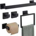5 Pcs Black Bathroom Hardware Accessories Set 23.6 Inch Bath Towel Bar Kit Stainless Steel Bathroom Hardware Set Towel Racks Ring Robe Hooks Paper Holder for Wall Mounted