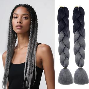 6 Packs Ombre Jumbo Braiding Hair Extensions 24 Inch High Temperature Synthetic Fiber Hair Extensions for Box Braids Braiding Hair (Black to Deep Gray)
