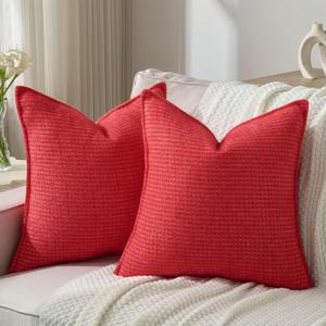 FUTEI Valentine's Day Red Decorative Throw Pillow Covers 20x20 Inch Set of 2,Soft Houndstooth Gingham Textured Cushion Case,Modern Home Decor for Couch Bed Living Room