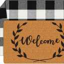 Maitys 2 Pcs Welcome Door Mat Buffalo Outdoor Rug Non Slip Coir Mat Black White Buffalo Plaid Checked Layered Door Rug Doormat Decor for Rustic Porch Entryway Indoor (Black Dot, 23.6 x 35.4 Inch)