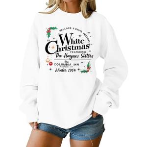 MAXIMGR White Christmas Sweatshirt for Women Christmas Sweatshirts Xmas Holiday Sweatshirt Funny Letter Print Pullover Tops (White)