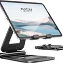 Nulaxy Aluminum Dual Foldable iPad Stand, Fully Adjustable Desktop Tablet Holder, Tablet Accessories for Office Kindle Compatible with Mobile Devices iPad Pro/Air/Mini, iPhone Pro/Max/Plus, Black
