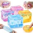 Chridark Ice Cube Fidget Toy for All Ages: 4 Pcs Sensory Squishy Fidget Toys, Square Stress Balls, Classroom Prizes, Anxiety Relief Stress Cube Gift for Kids Teens Adults