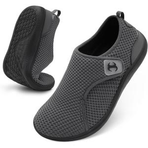 Mens Walking Shoes Wide Diabetic Orthopedic Recovery Shoes Comfortable Lightweight Barefoot Zero Drop Sneakers Adjustable Indoor Outdoor Shoes (12.5 Wide, Darkgrey)