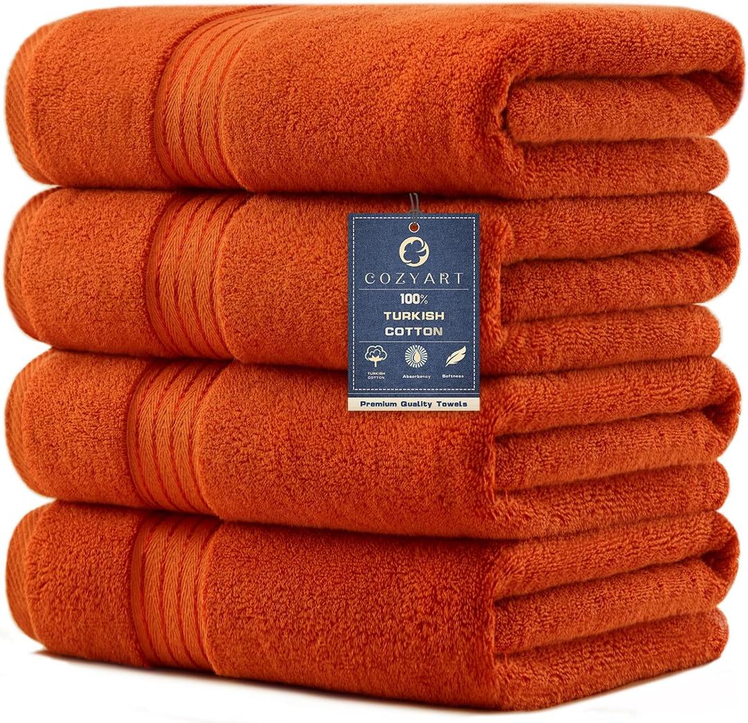 COZYART Luxury Bath Towels 4 PCS, 27x54 650 GSM Turkish Cotton Burnt Orange | Zero Twist 100% Ring Spun Cotton, Fluffy, Ultra Soft, Super Absorbent, Quick Dry, Large Towels for Hotel Spa Bathroom Shower