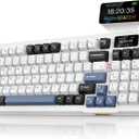 RedThunder K95 Wireless Mechanical Keyboard, TFT Screen & Knob, Tri-Mode BT5.0/2.4GHz/USB-C Hot Swappable Custom, Pre-lubed Linear Switches, Gasket Structure, RGB Gaming Keyboard, Snowy White-Blue