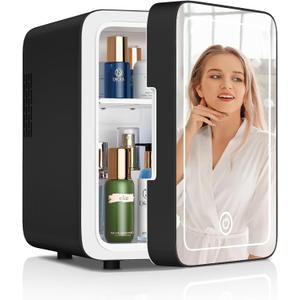 Makeup Fridge with LED Mirror - 4L Portable Cooler/Warmer, Black