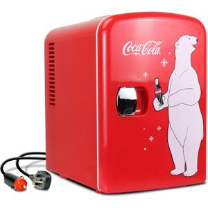 Coca-Cola 12V Portable 4L Cooler/Warmer, AC/DC Powered, Power Cords Included, Compact Travel Speaker and Personal Mini-Fridge, Unique Gift for Music-Lovers