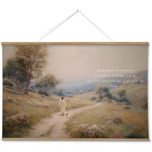 InSimSea 36x54 Extra Large Canvas Scroll Wall Art, Jesus with Sheep Bible Verse Religious Decor, Inspirational Christian Oil Painting for Living Room, Prayer Room, Church