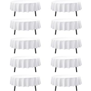 10-Pack White Round Tablecloths, 70 Inches, Stain-Resistant Polyester for 3-4 Ft Round Tables - Washable Table Covers for Weddings, Banquets, Birthday Parties, Events