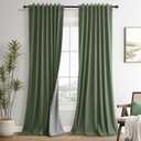 100% Blackout Olive Green Linen Curtains 84 Inch Length for Bedroom Black Out Light Blocking Green Thermal Insulated Room Darkening Soundproof Drapes for Living Room Nursery 2 Panels Set 52x84 7ft