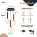 BOKT 3 Light Globe Cluster Pendant Light Modern Black Hanging Pendant Light Fixture White Milk Glass Vintage Farmhouse Pendant Lights Kitchen Island Adjustable Height Stairwell Lighting Chandelier